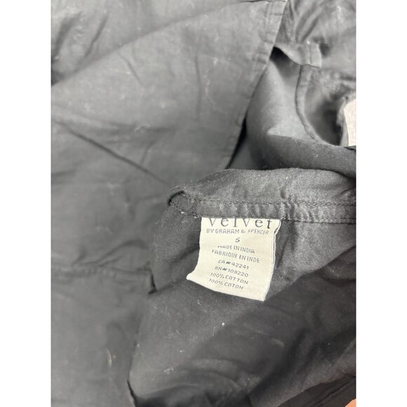 Velvet Shirt Womens Small Black Button Down Long Sleeve Pocket Top Lightweight - Picture 6 of 7